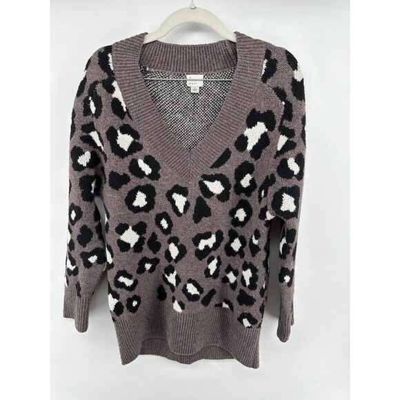 A New Day Oversized Leopard Print Sweater Women's Size S V-Neck Purple Knit - Picture 1 of 2